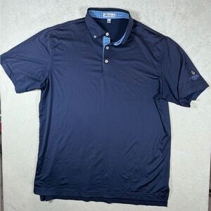 Peter Millar Size Large Maketewah Cincinnati Performance Dark Blue Polo Shirt